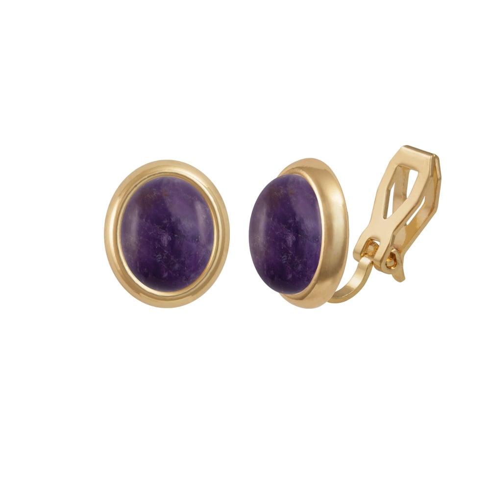 Minuet Amethyst Gold Tone Stud Clip On Earrings