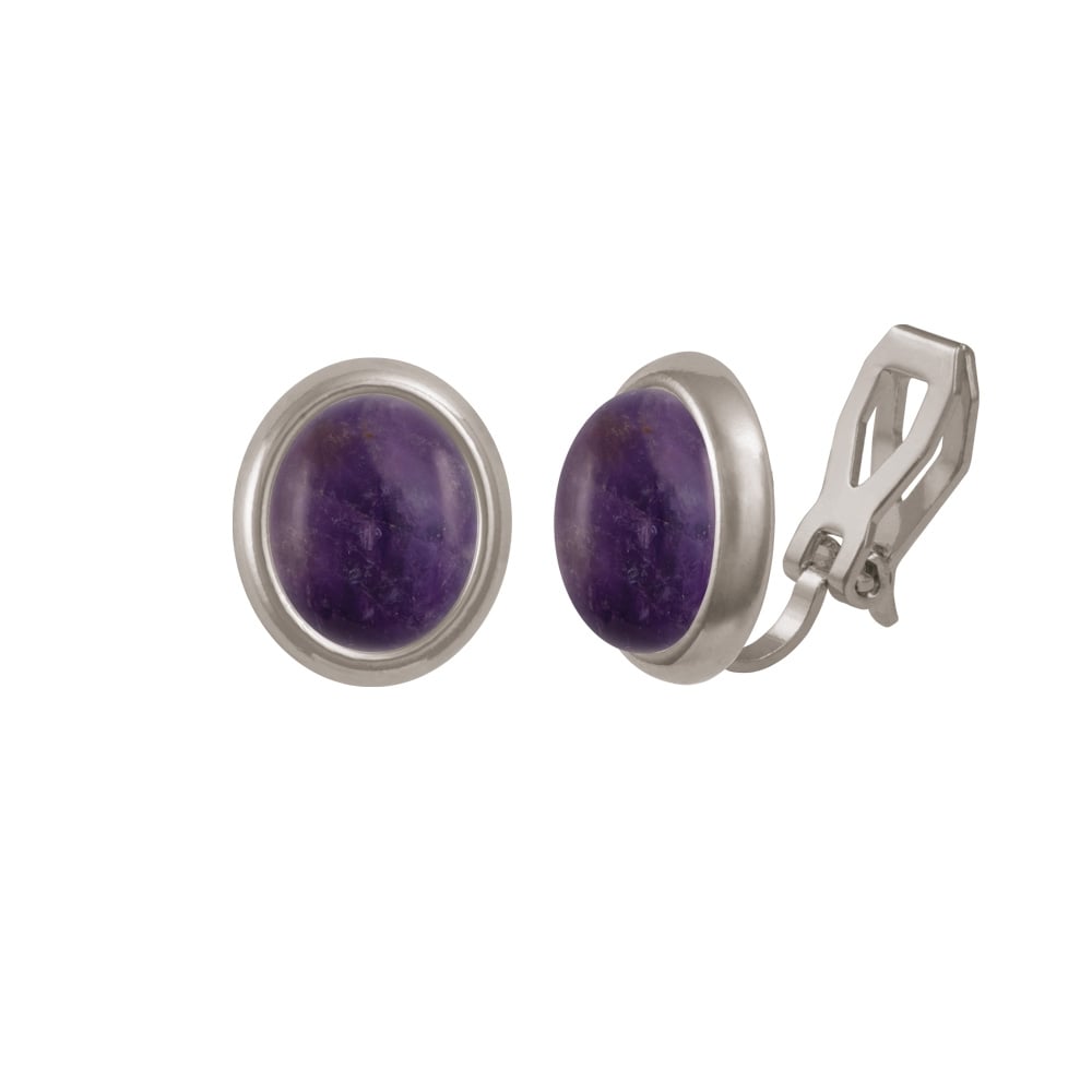 Minuet Amethyst Silver Tone Stud Clip On Earrings