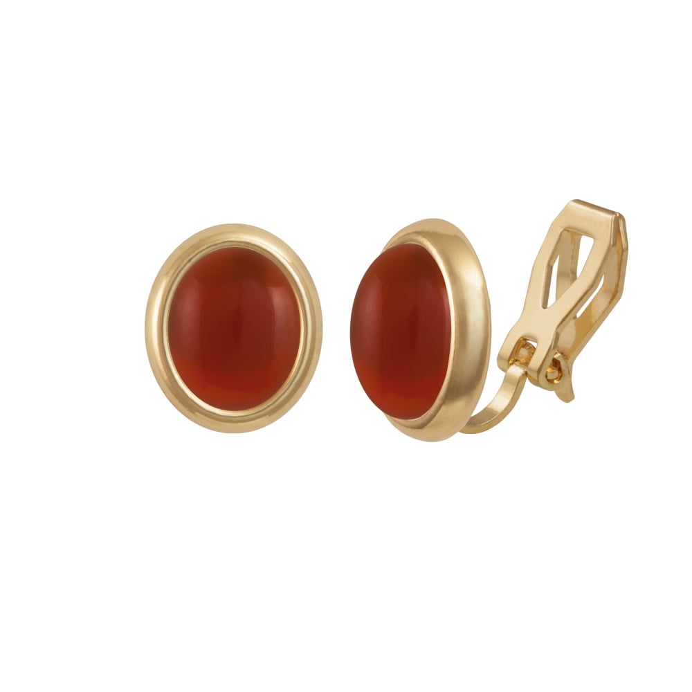 Minuet Carnelian Gold Tone Stud Clip On Earrings
