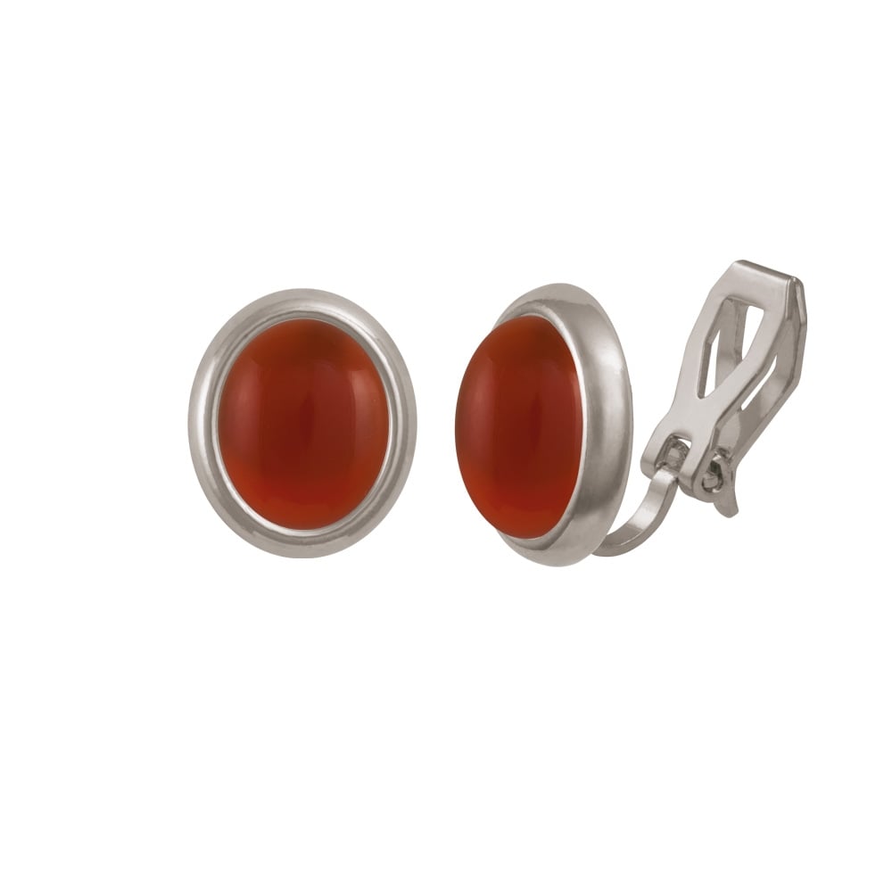 Minuet Carnelian Silver Tone Stud Clip On Earrings