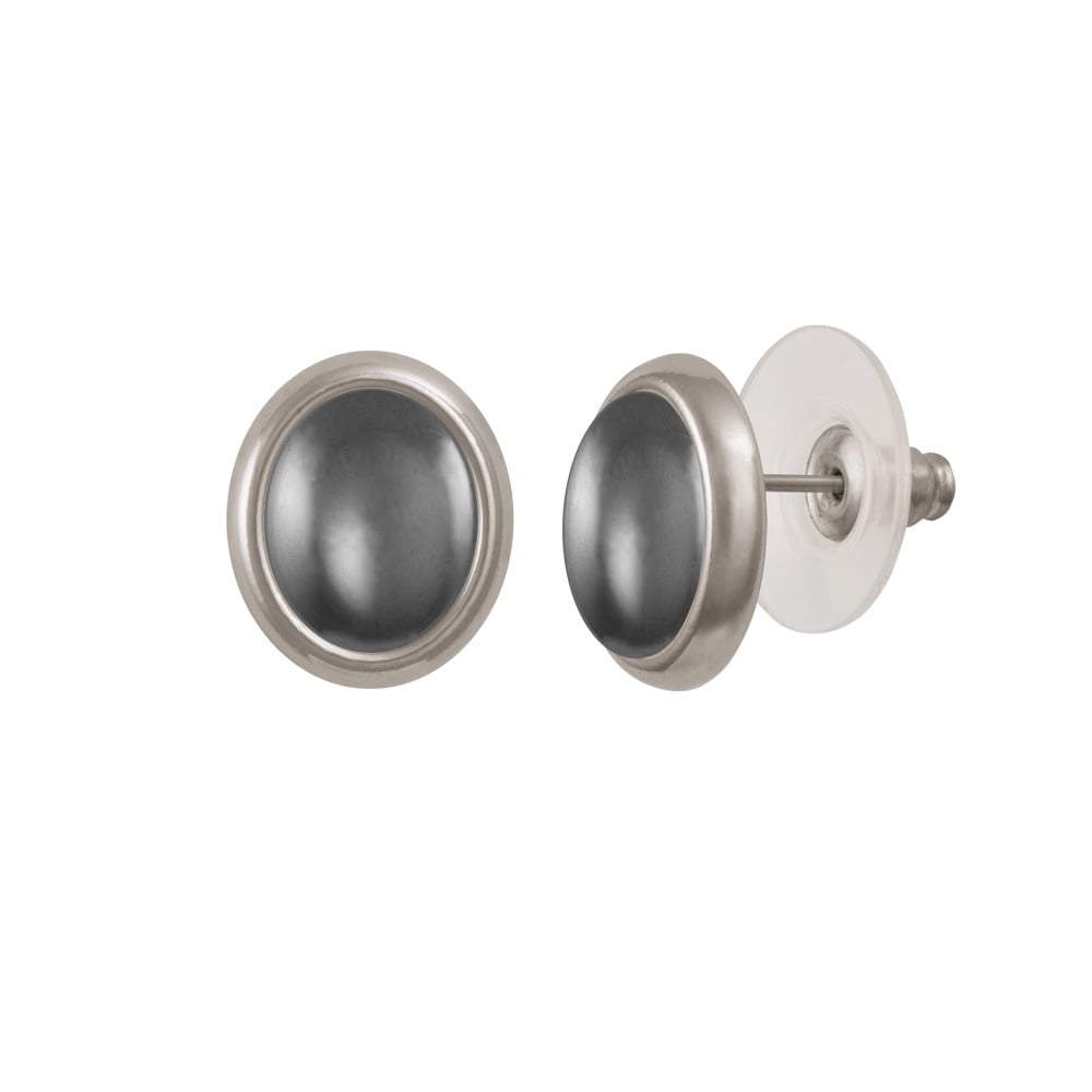 Minuet Hematite Silver Tone Stud Pierced Earrings