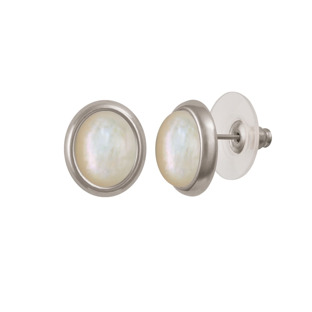 Minuet Mother of Pearl Silver Tone Stud Pierced Earrings