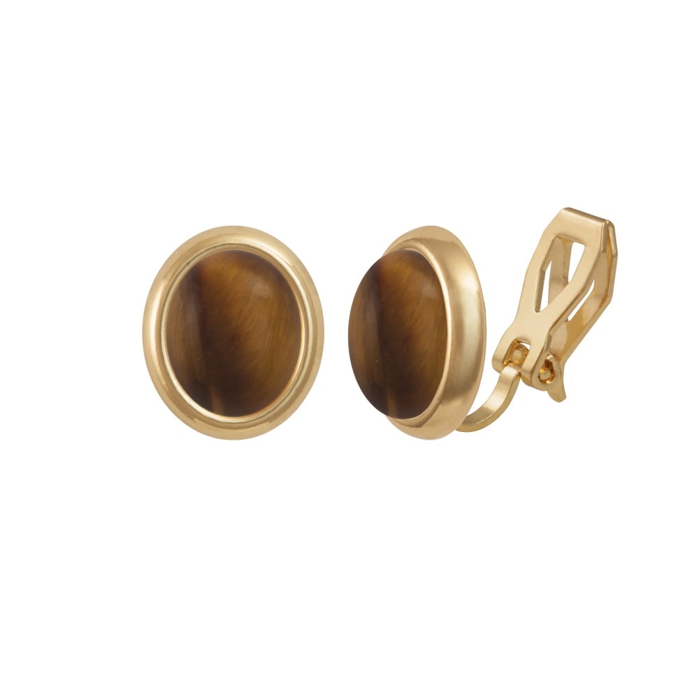 Minuet Tiger's Eye Gold Tone Stud Clip On Earrings