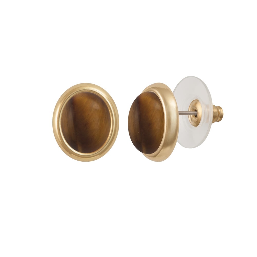 Minuet Tiger's Eye Gold Tone Stud Pierced Earrings