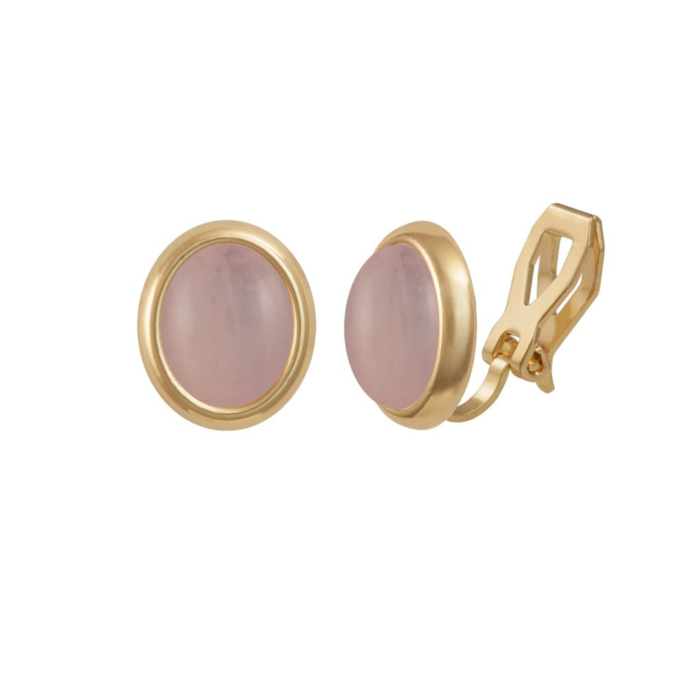 Minuet Rose Quartz Gold Tone Stud Clip On Earrings