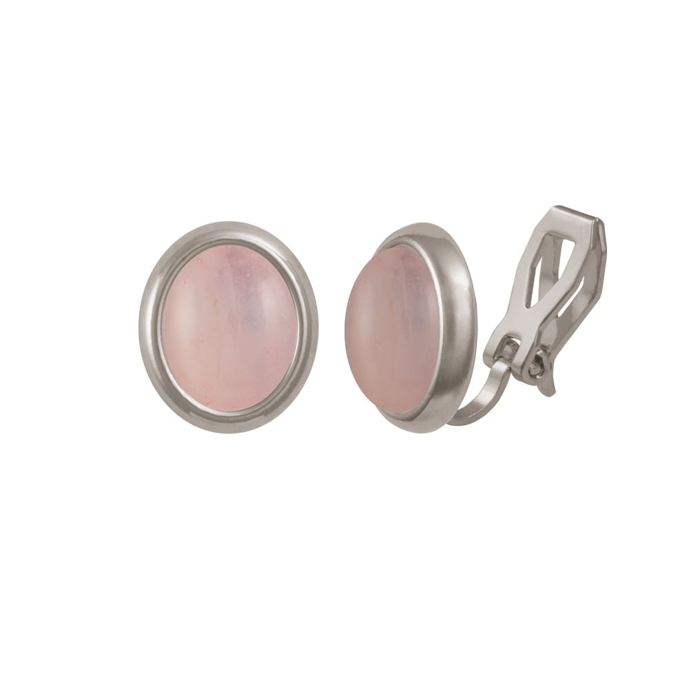 Minuet Rose Quartz Silver Tone Stud Clip On Earrings