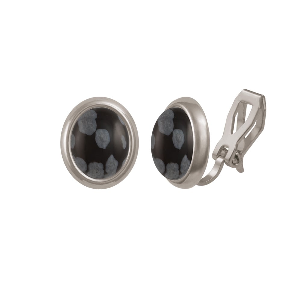 Minuet Snowflake Obsidian Silver Tone Stud Clip On Earrings