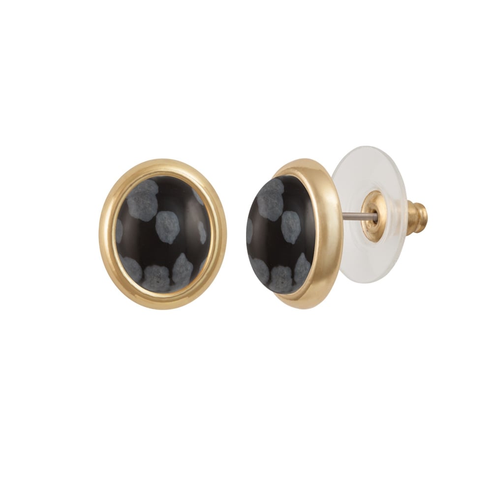 Minuet Snowflake Obsidian Gold Tone Stud Pierced Earrings