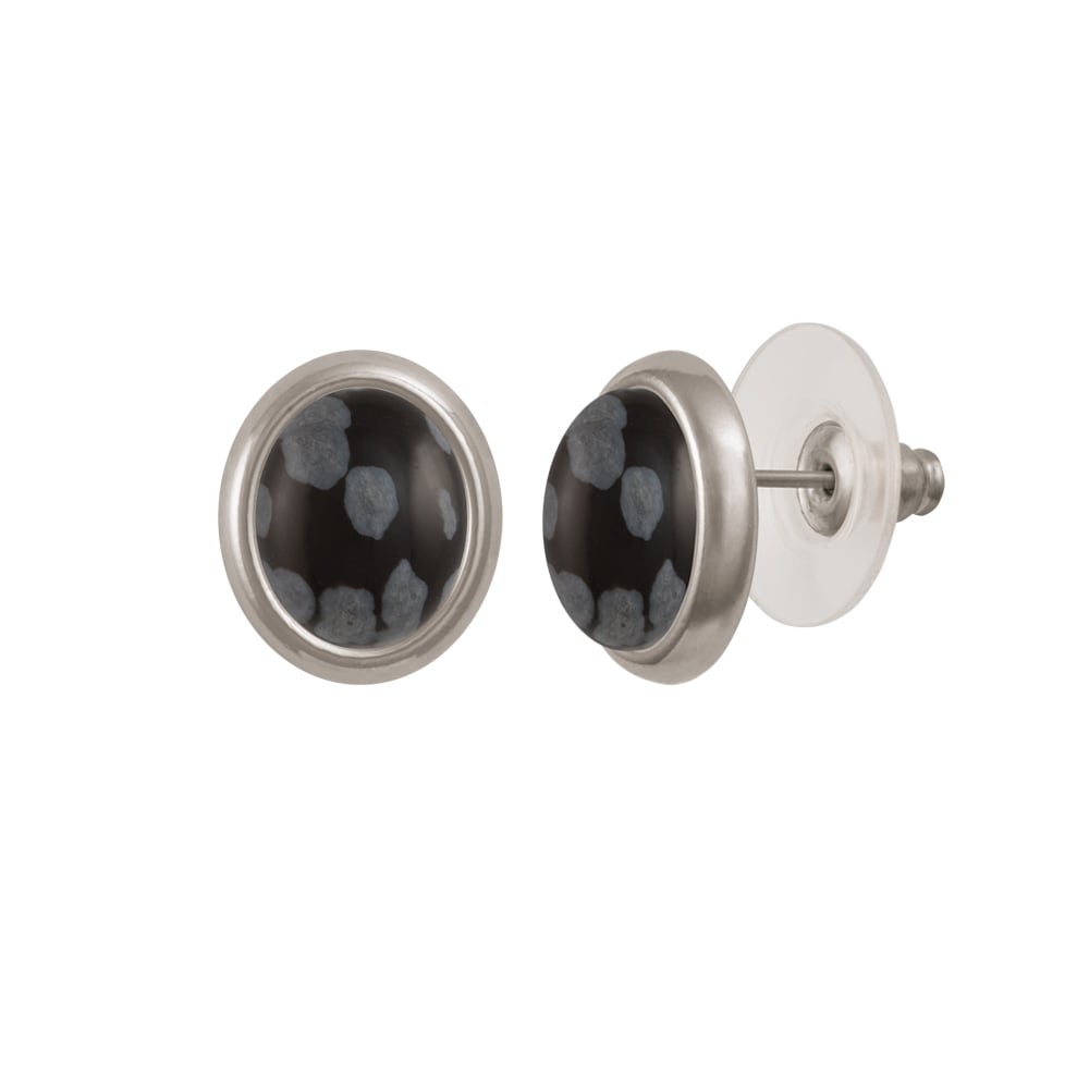 Minuet Snowflake Obsidian Silver Tone Stud Pierced Earrings