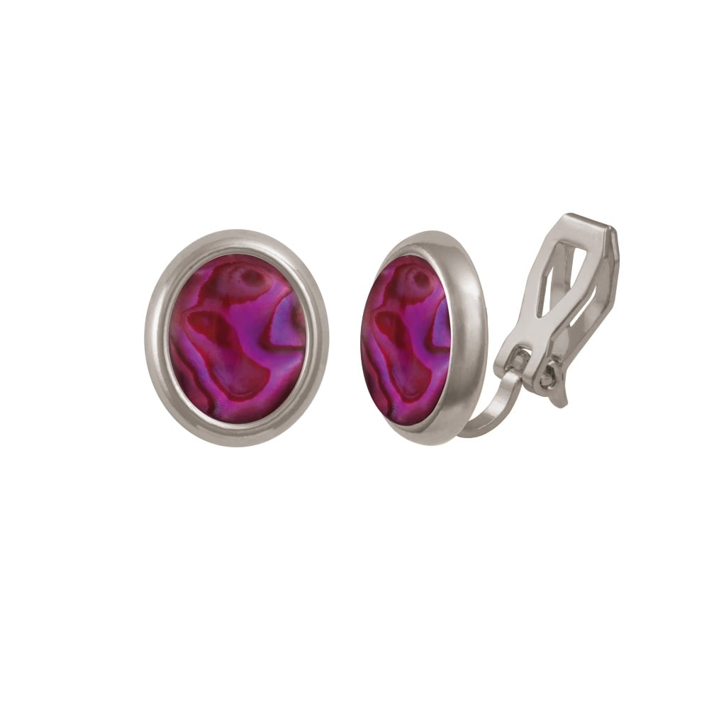 Minuet Purple/Fuchsia Paua Shell Silver Tone Stud Clip On Earrings