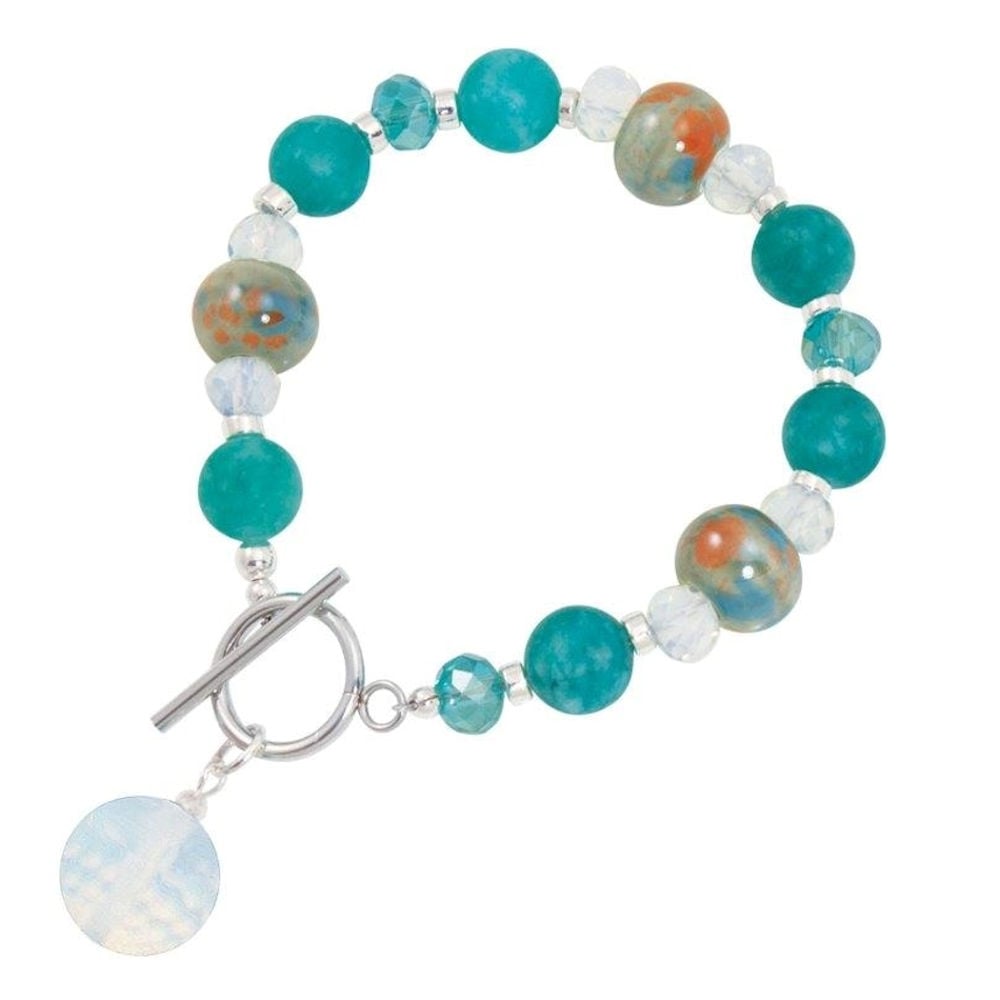 Harmony Tropical Turquoise Jade and Crystal Ceramic Beaded Bracelet