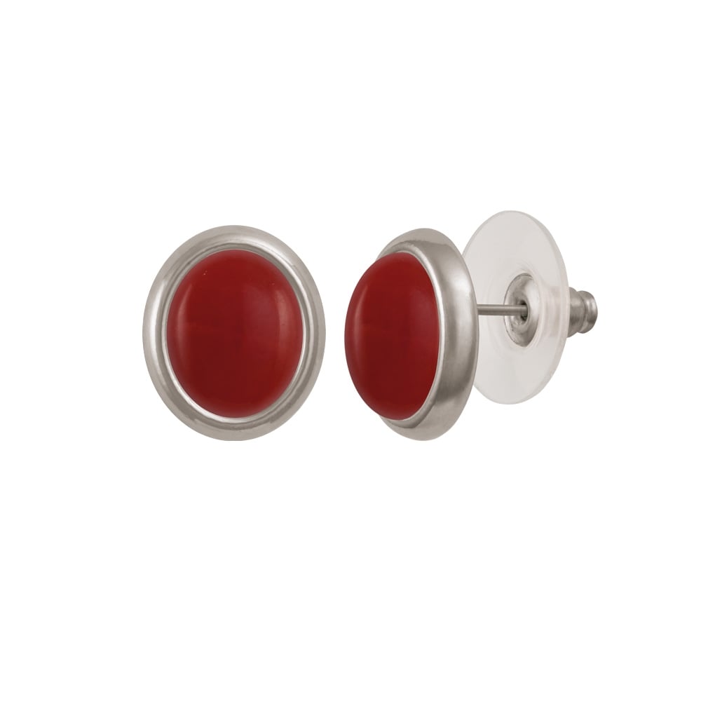 Minuet Red Quartz Silver Tone Stud Pierced Earrings