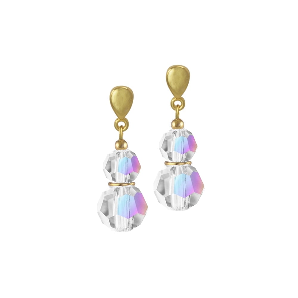 Echo Aurora Borealis Austrian Crystal Gold Tone Drop Clip On Earrings