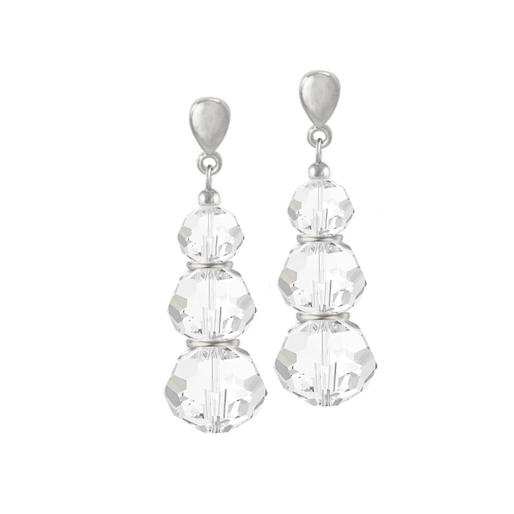 Trinity Clear Austrian Crystal Drop Silver Tone Drop Pierced Earrings