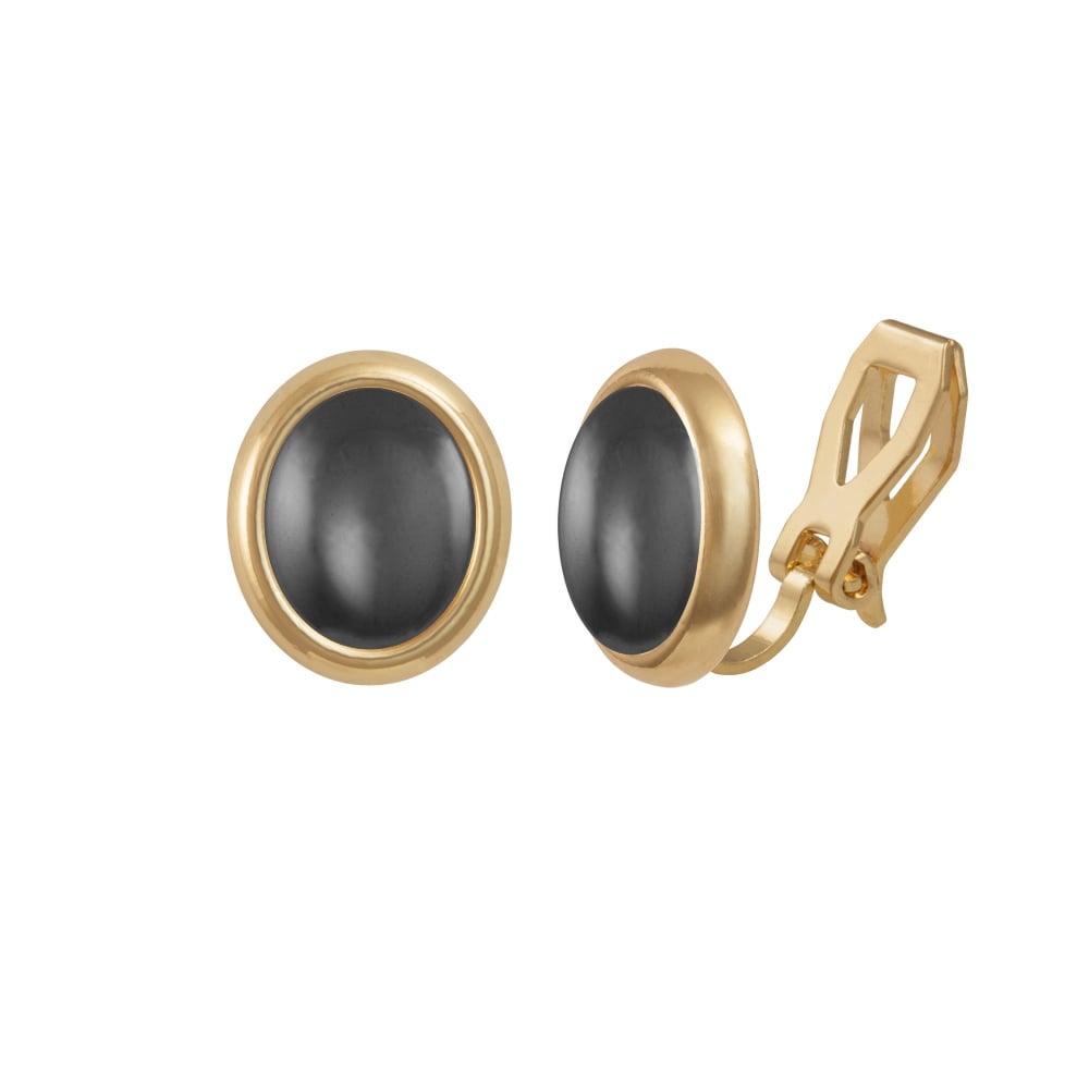 Minuet Hematite Gold Tone Stud Clip On Earrings