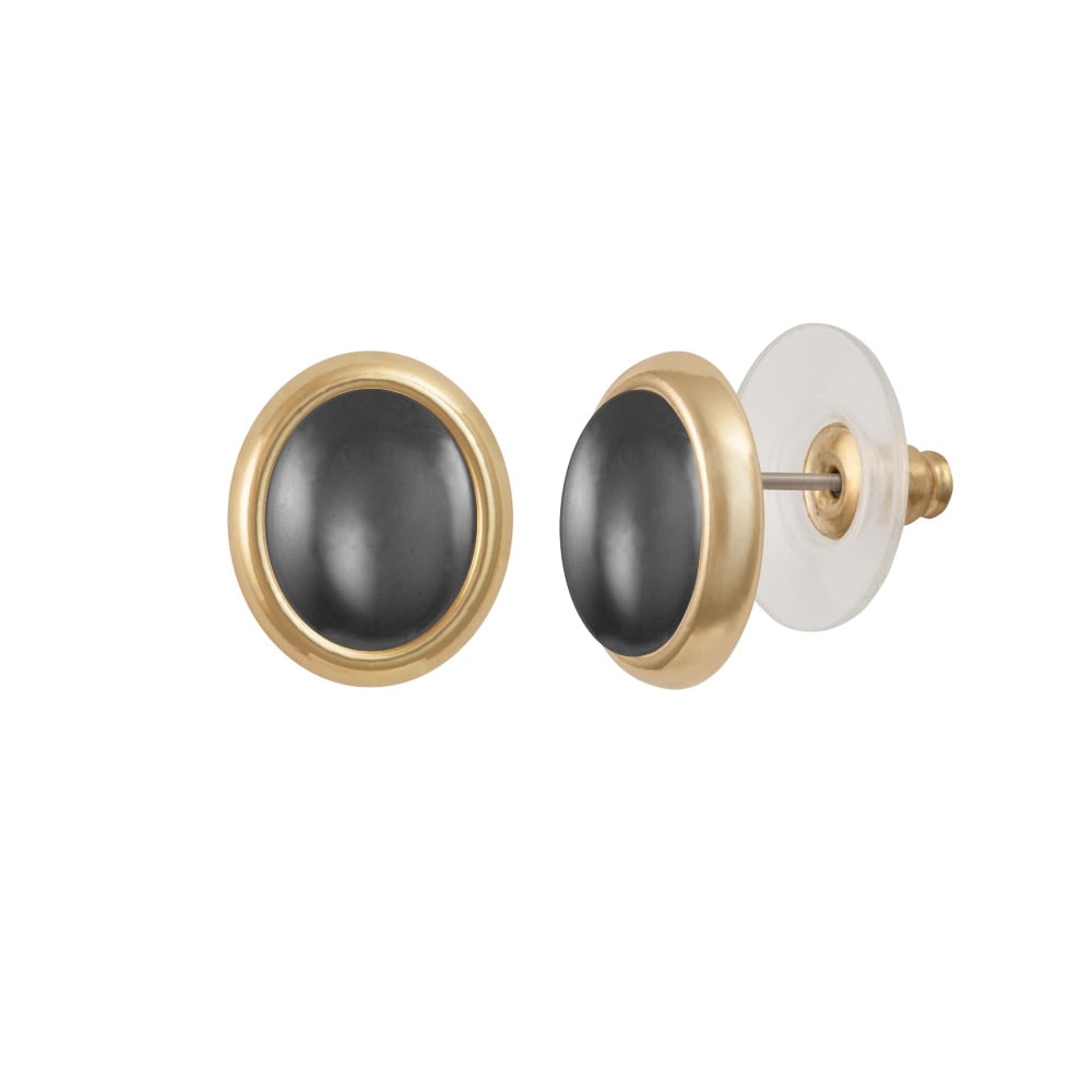 Minuet Hematite Gold Tone Stud Pierced Earrings