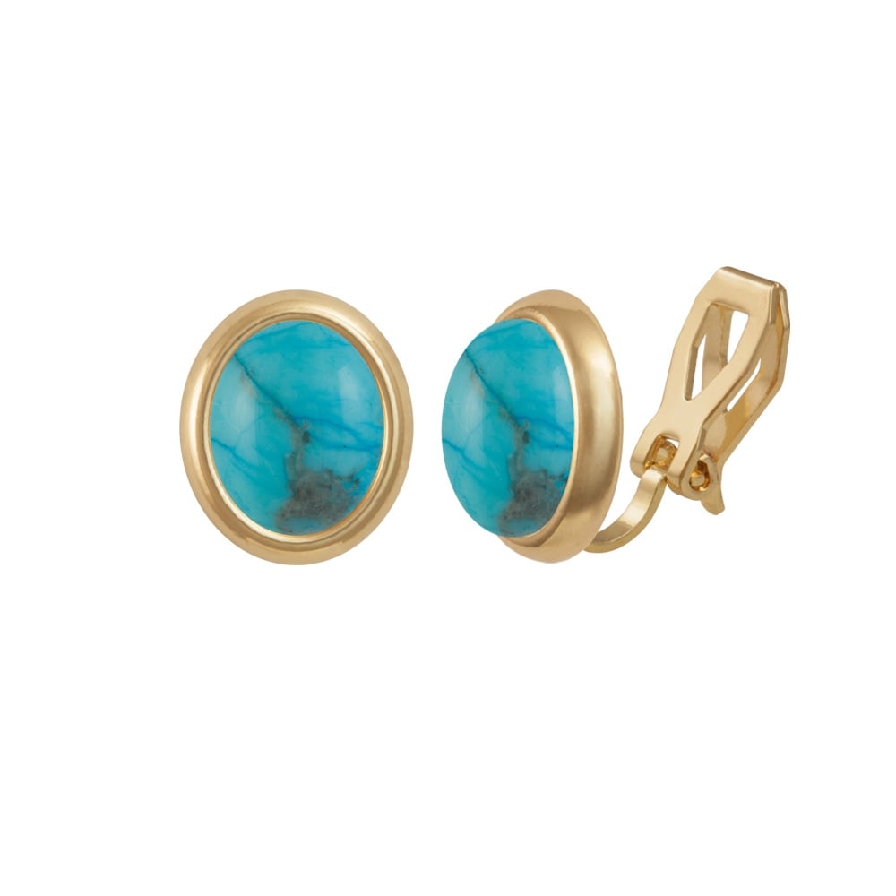 Minuet Turquoise Gold Tone Stud Clip On Earrings