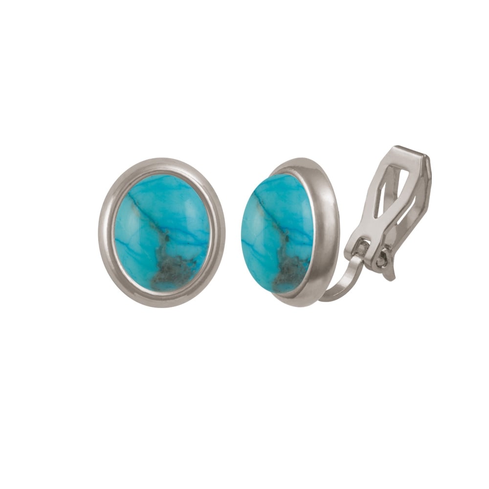 Minuet Dyed Turquoise Howlite Silver Tone Stud Clip On Earrings
