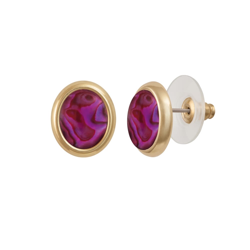 Minuet Purple/Fuchsia Paua Shell Gold Tone Stud Pierced Earrings