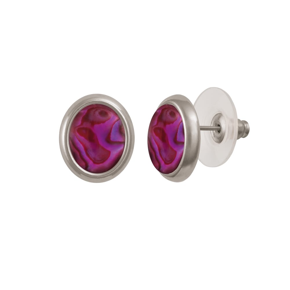 Minuet Purple/Fuchsia Paua Shell Silver Tone Stud Pierced Earrings