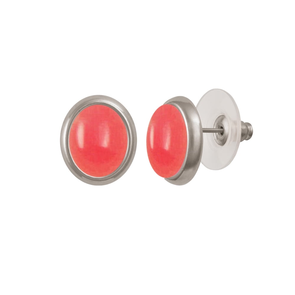 Minuet Salmon Pink Quartz Silver Tone Stud Pierced Earrings
