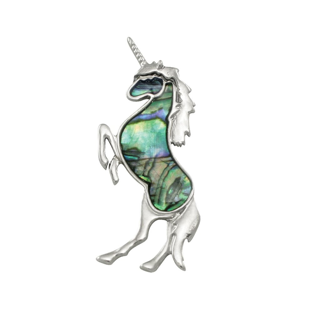Ulysses Paua Shell Silver Tone Unicorn Brooch