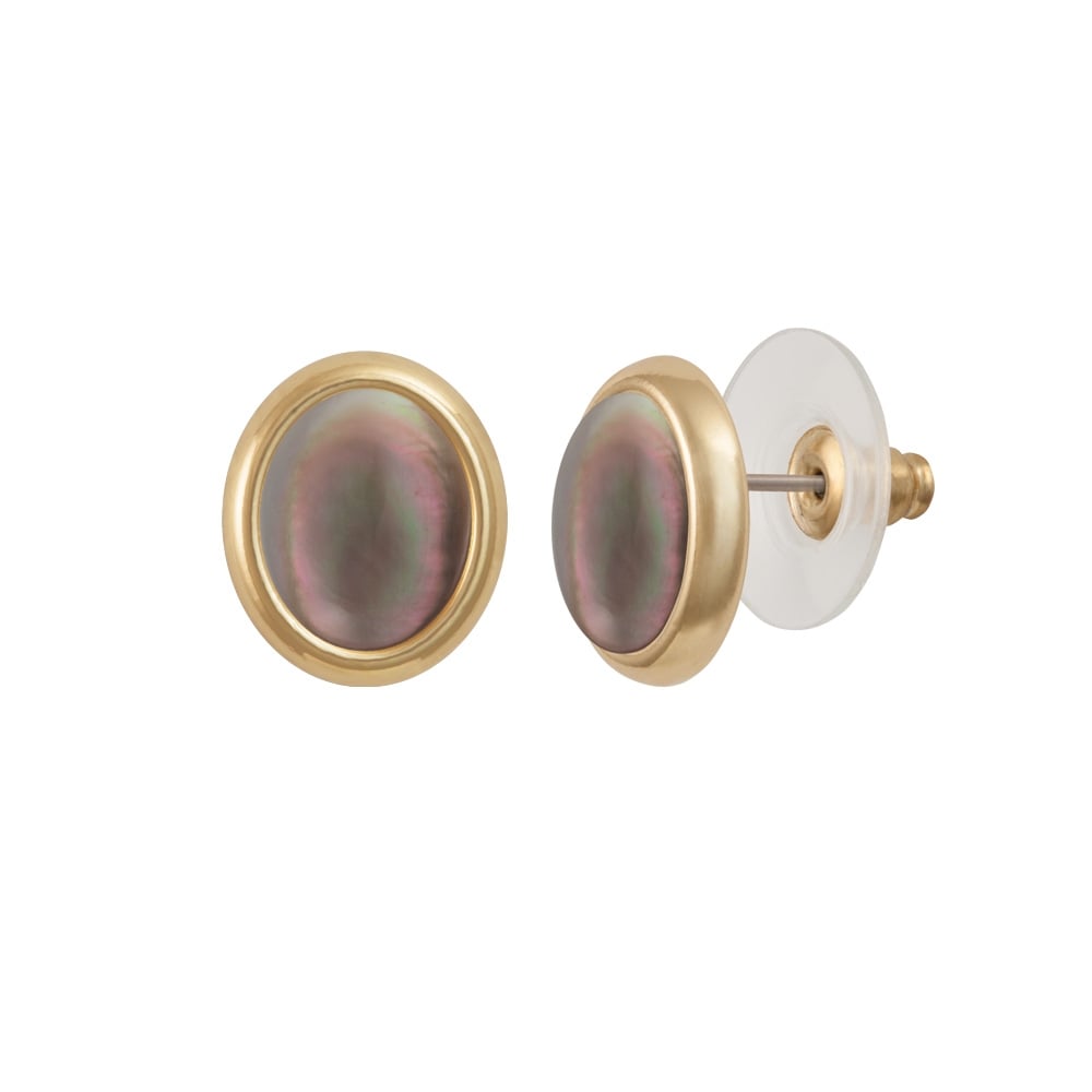 Minuet Black Lip Mother of Pearl Gold Tone Stud Pierced Earrings