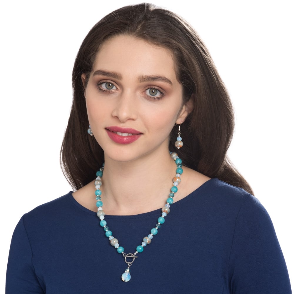 Harmony Tropical Turquoise Jade and Crystal Ceramic Beaded Necklace