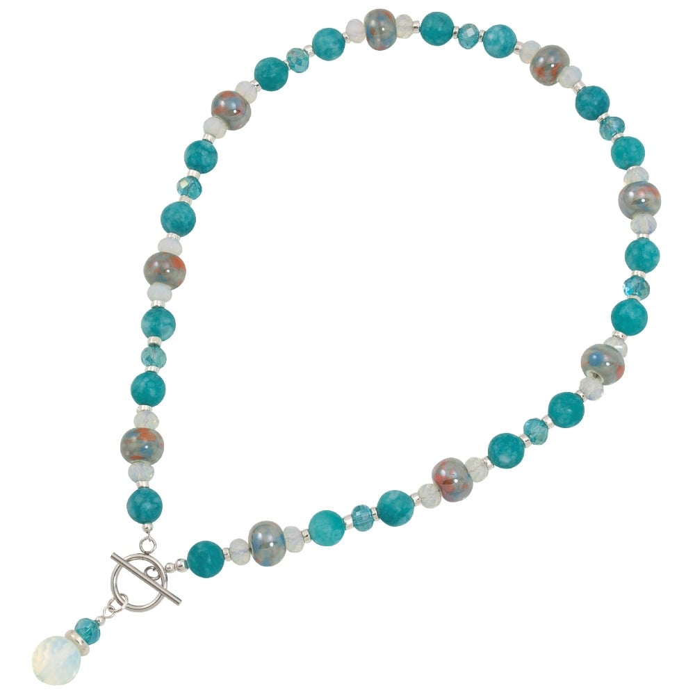 Harmony Tropical Turquoise Jade and Crystal Ceramic Beaded Necklace