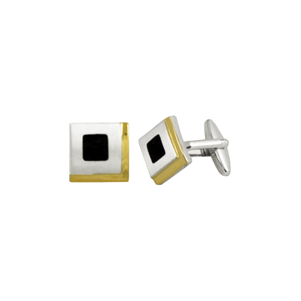 Style Two Tone Gold and Black Enamel Square Cufflinks