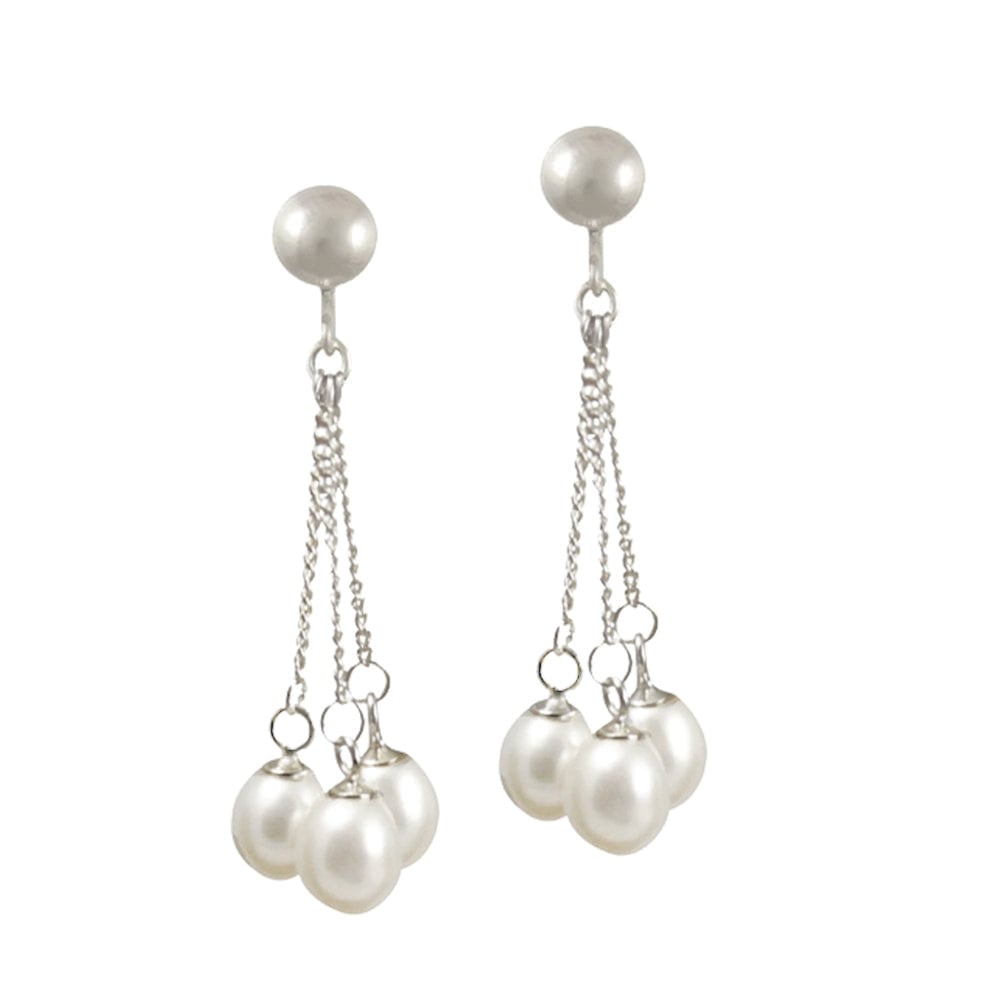 Japonica Teardrop White FW Pearl Silver Tone Drop Clip On Earrings