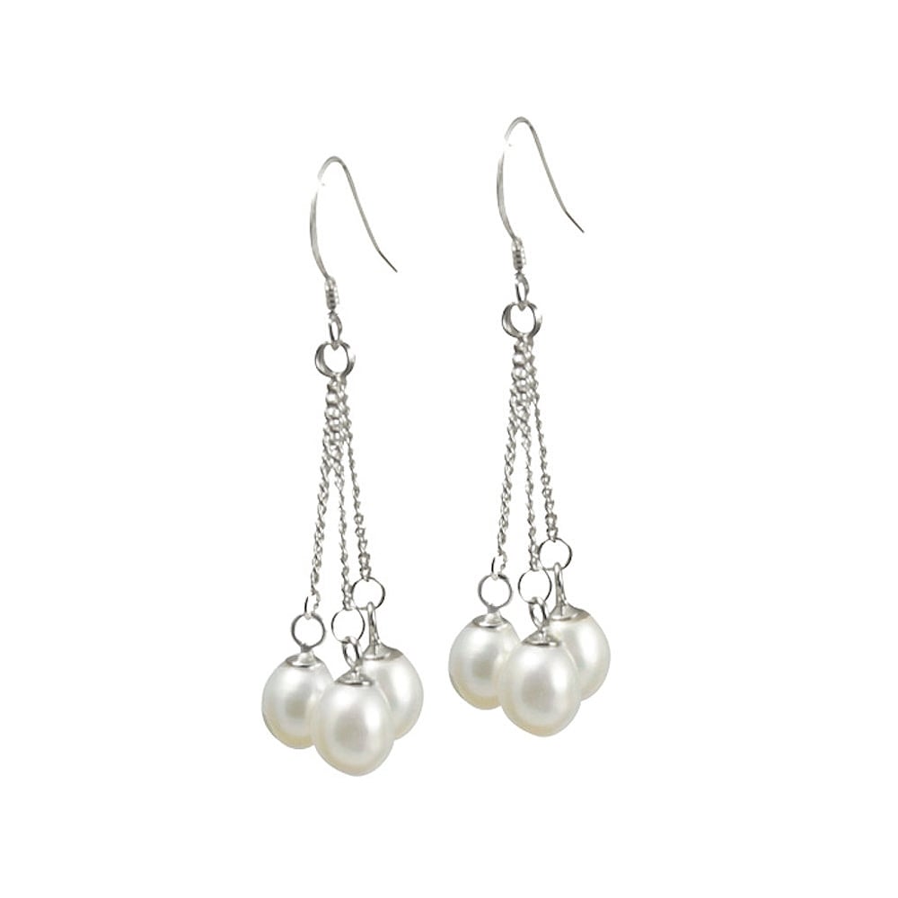 Japonica Teardrop White FW Pearl Sterling Silver Drop Pierced Earrings