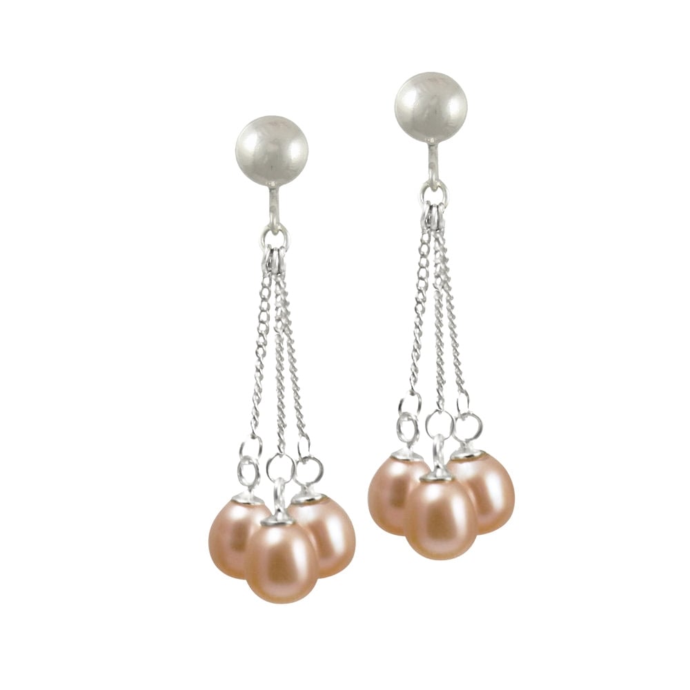 Japonica Teardrop Pink FW Pearl Silver Tone Drop Clip On Earrings