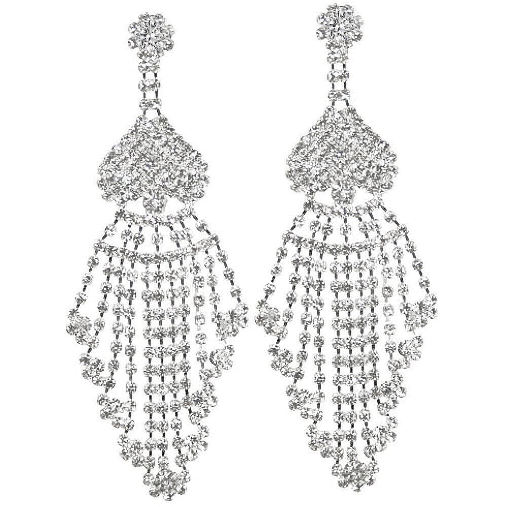High Society Diamante Silver Tone Drop Pierced Earrings