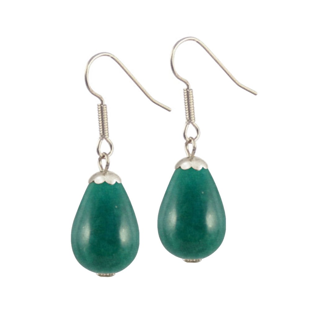 Fontana Teal Jade Silver Tone Drop Pierced Earrings