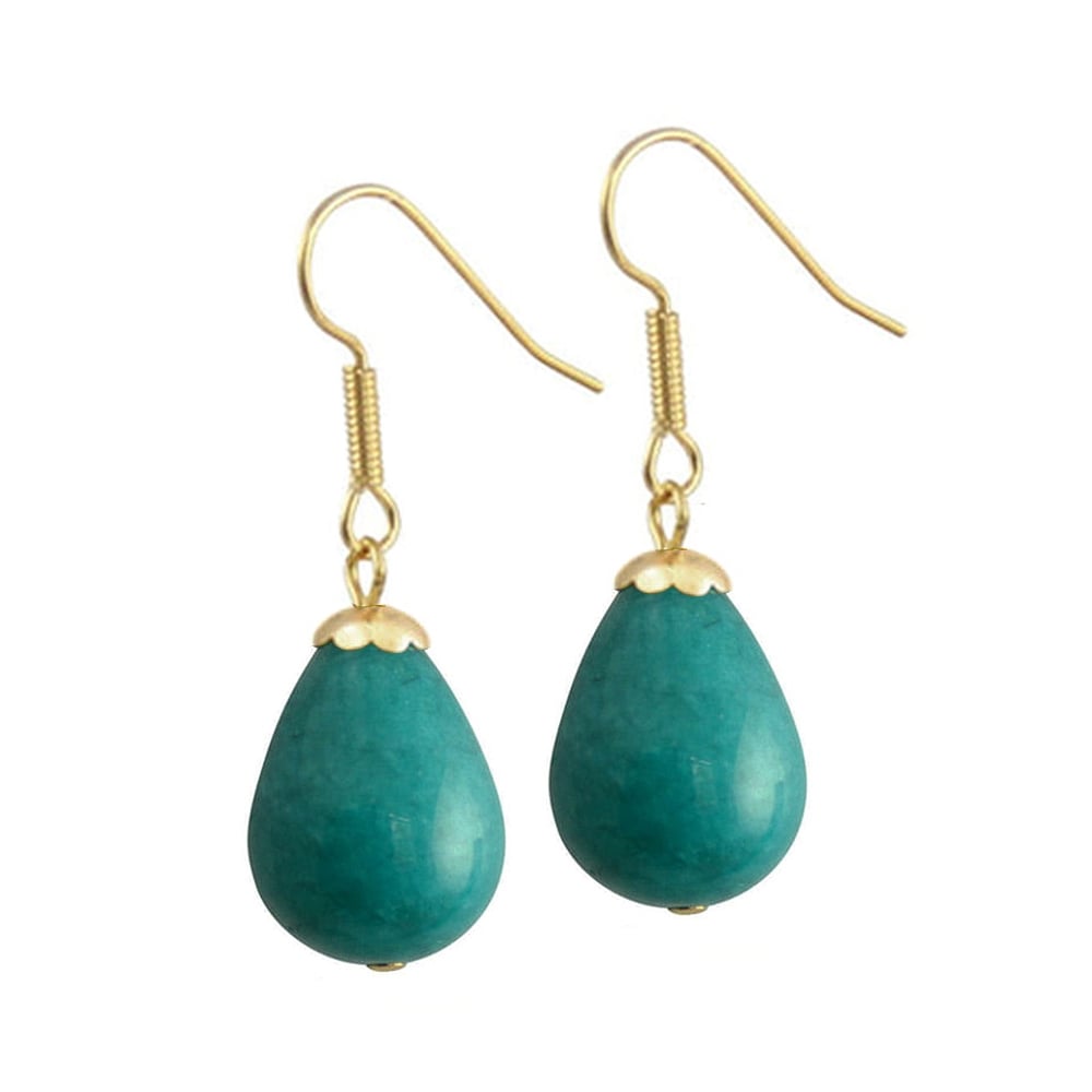 Fontana Teal Jade Gold Tone Drop Pierced Earrings