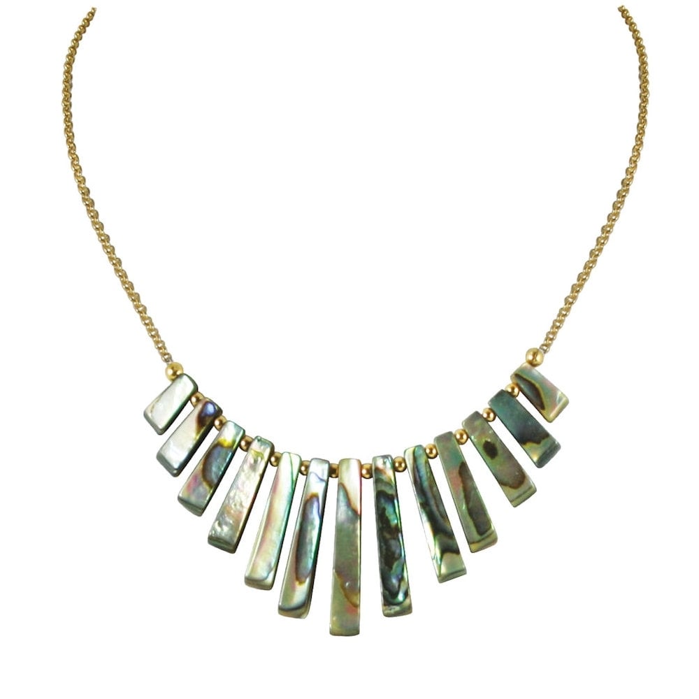 Idaho Natural Abalone Graduated Fan 18ct Gold Vermeil Necklace