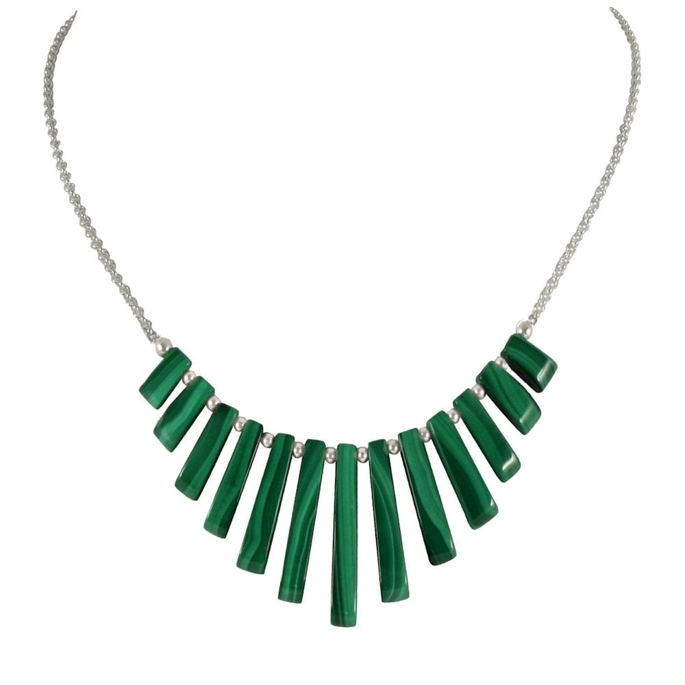 Idaho Green Malachite Graduated Fan Sterling Silver Necklace