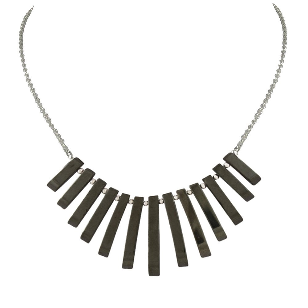 Idaho Hematite Graduated Fan Sterling Silver Necklace