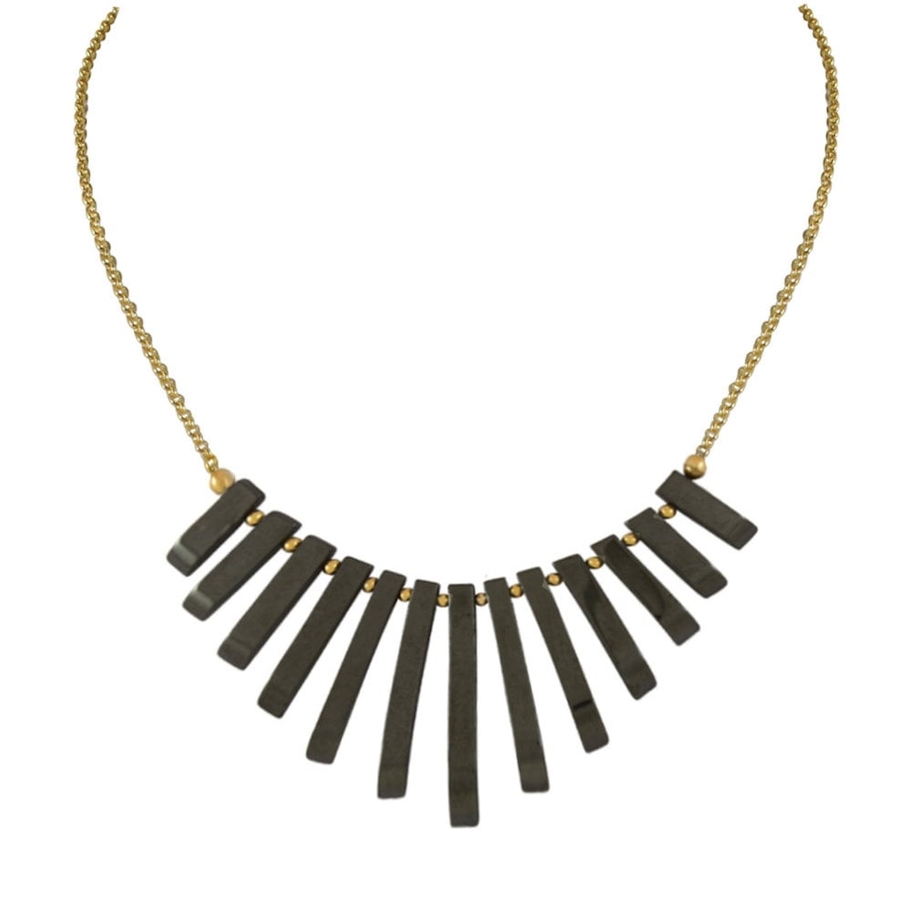 Idaho Hematite Graduated Fan 18ct Gold Vermeil Necklace