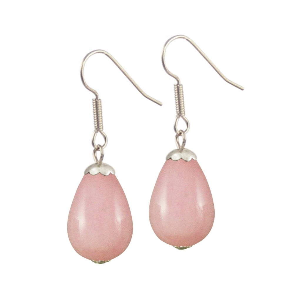 Fontana Rose Pink Jade Silver Tone Drop Pierced Earrings