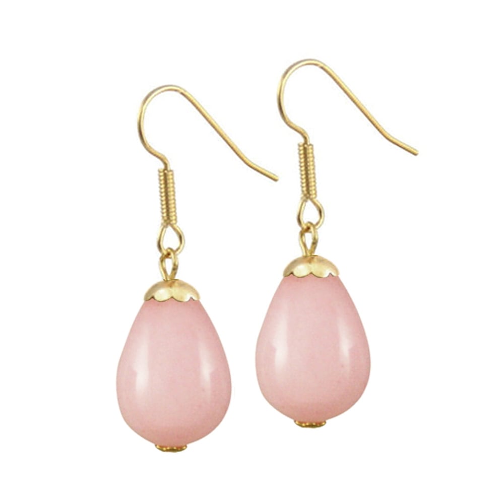 Fontana Rose Pink Jade Gold Tone Drop Pierced Earrings
