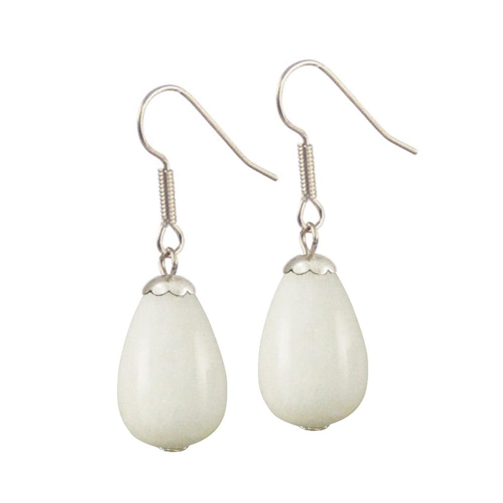 Fontana White Jade Silver Tone Drop Pierced Earrings