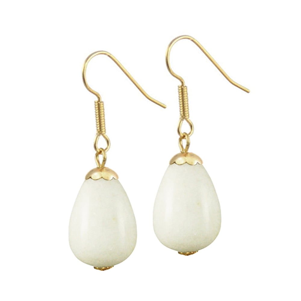 Fontana White Jade Gold Tone Drop Pierced Earrings