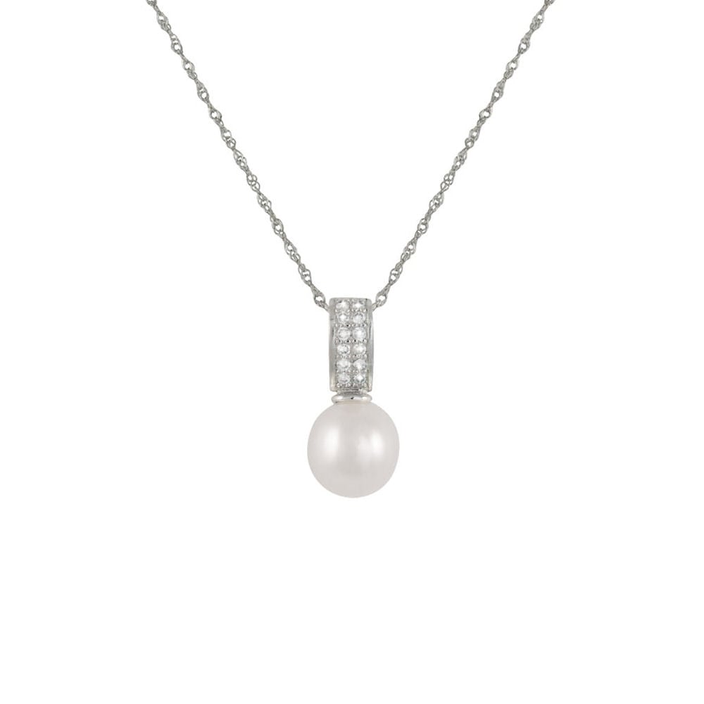 Clair de Lune Freshwater Pearl and CZ Sterling Silver Pendant Necklace
