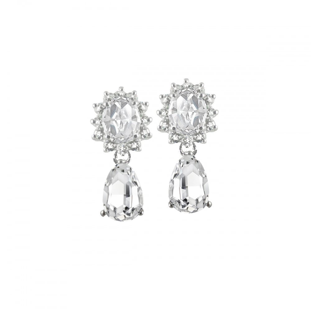 Esperanza Clear Crystal Silver Tone Drop Pierced Earrings
