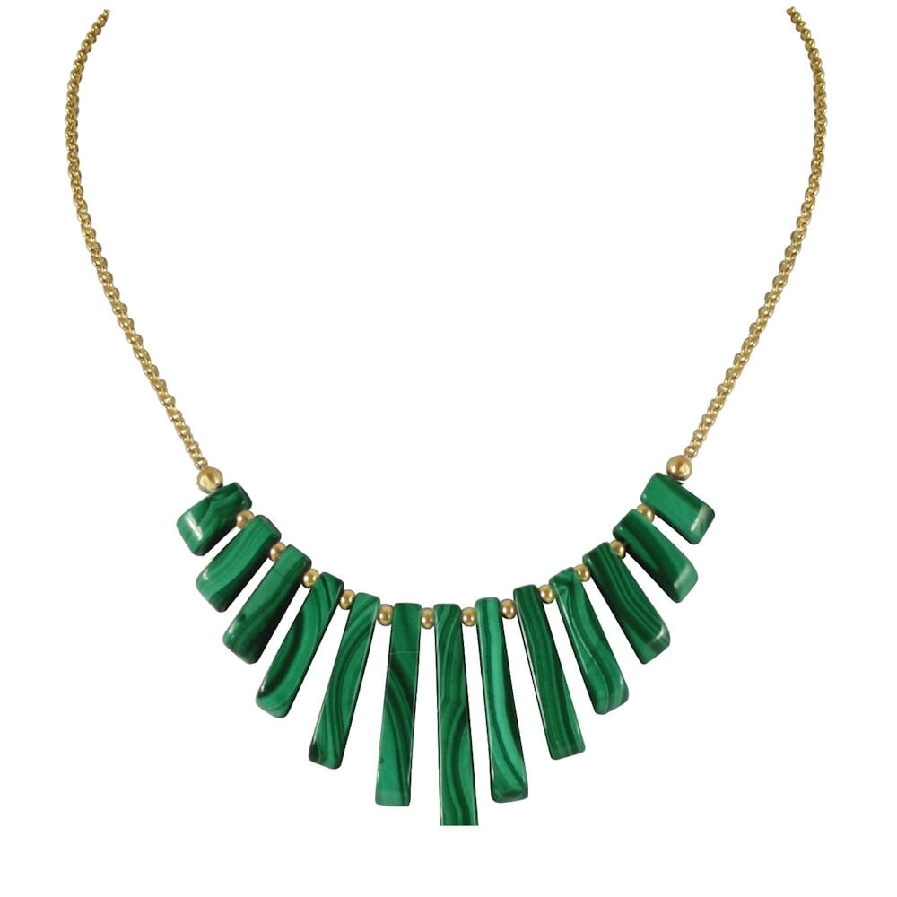 Idaho Green Malachite Graduated Fan 18ct Gold Vermeil Necklace