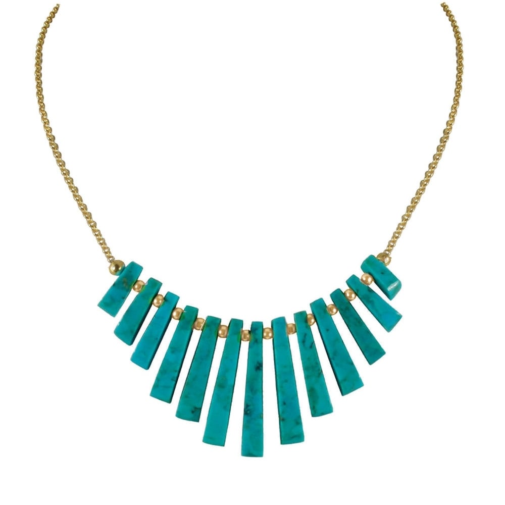 Idaho Turquoise Graduated Fan 18ct Gold Vermeil Necklace
