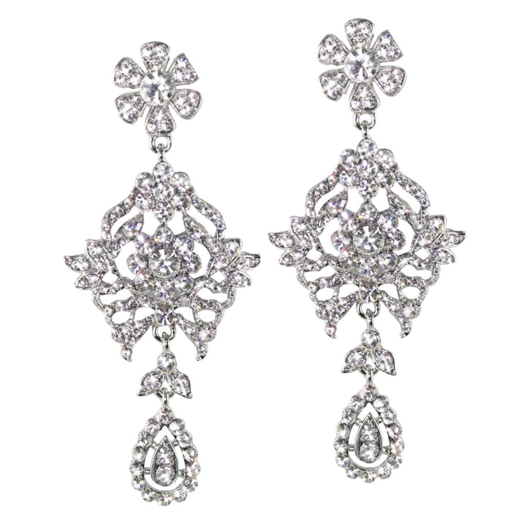 Majestic Clear Diamante Silver Tone Drop Pierced Earrings