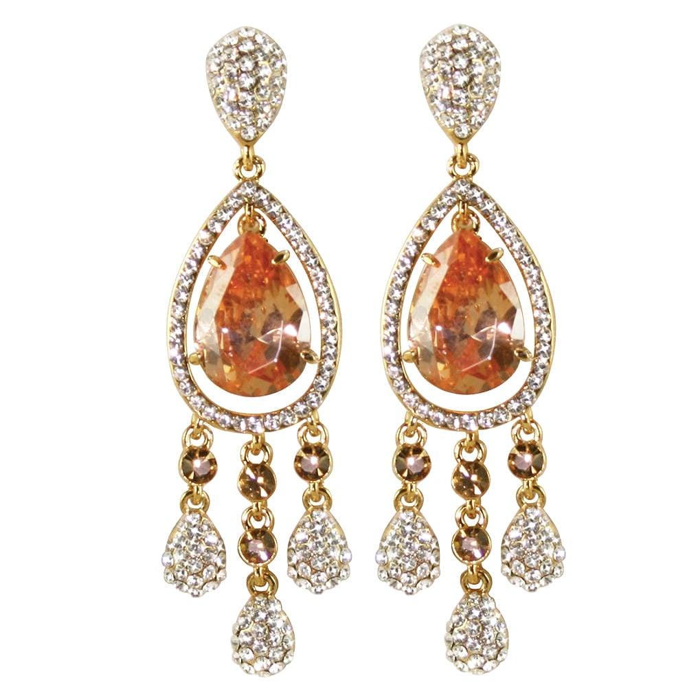 Reverie Topaz Cubic Zirconia and Gold Tone Drop Pierced Earrings